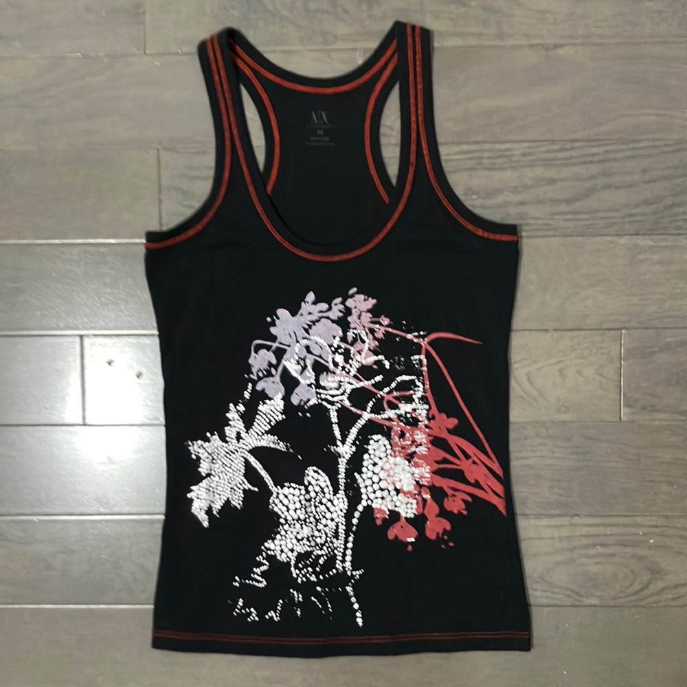 Y2K Vintage Armani Exchange Metallic Graphic Print Racer Bank Tank Top Size XS